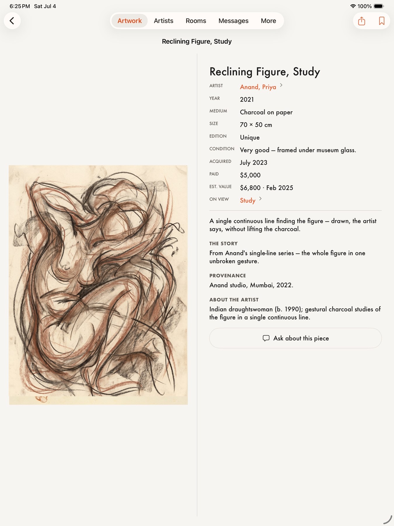 An artwork open on iPad — the image beside its full record
