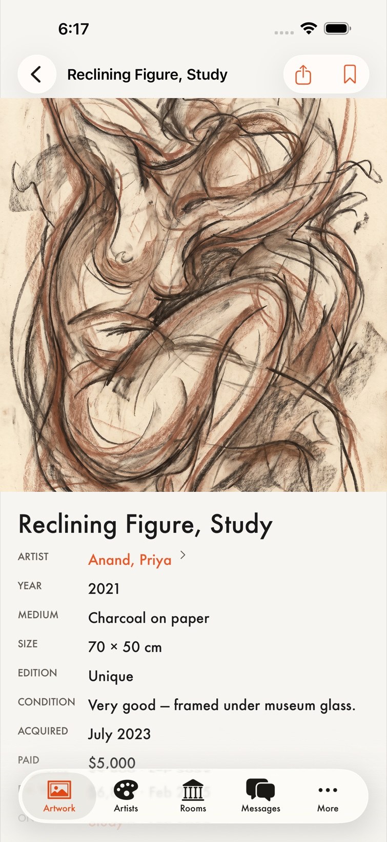 An artwork detail screen with a high-resolution image and its full record